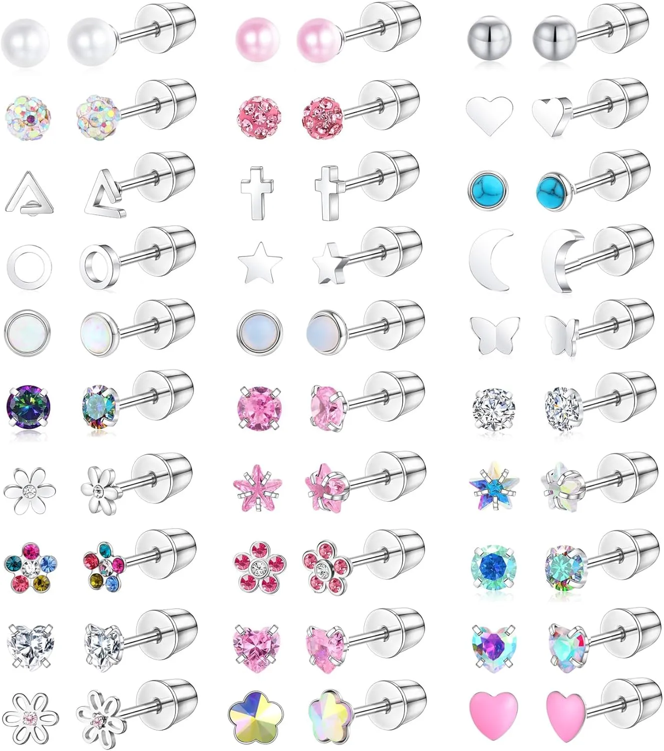 30 Pairs G23 Hypoallergenic Screw Back Earrings for Women Surgical Steel Small Stud Earrings 20G Tiny Cartilage Stud Earrings Screw Back Stud Earring Piercing Jewelry