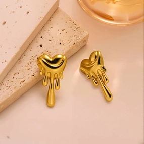 304 Stainless Steel 18K Gold Plated Dripping Heart Stud Earrings Contemporary Choice