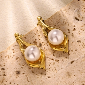 304 Stainless Steel Pearl Drift Sculpted Earrings Substantial Accessory