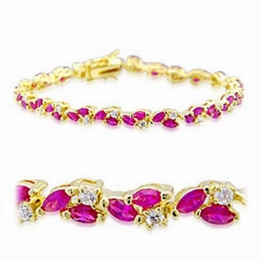 32001 - Gold Brass Bracelet with Synthetic Garnet in Ruby Weekend Vibes