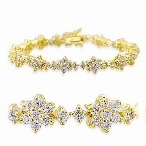 32009 - Gold Brass Bracelet with AAA Grade CZ  in Clear Standard Selection