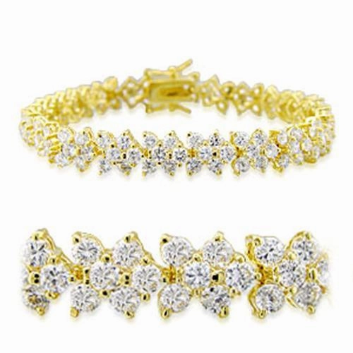 32012 - Gold Brass Bracelet with AAA Grade CZ  in Clear United Creation