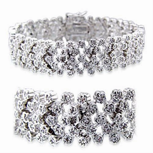 32019 - Rhodium Brass Bracelet with AAA Grade CZ  in Clear Wide Array