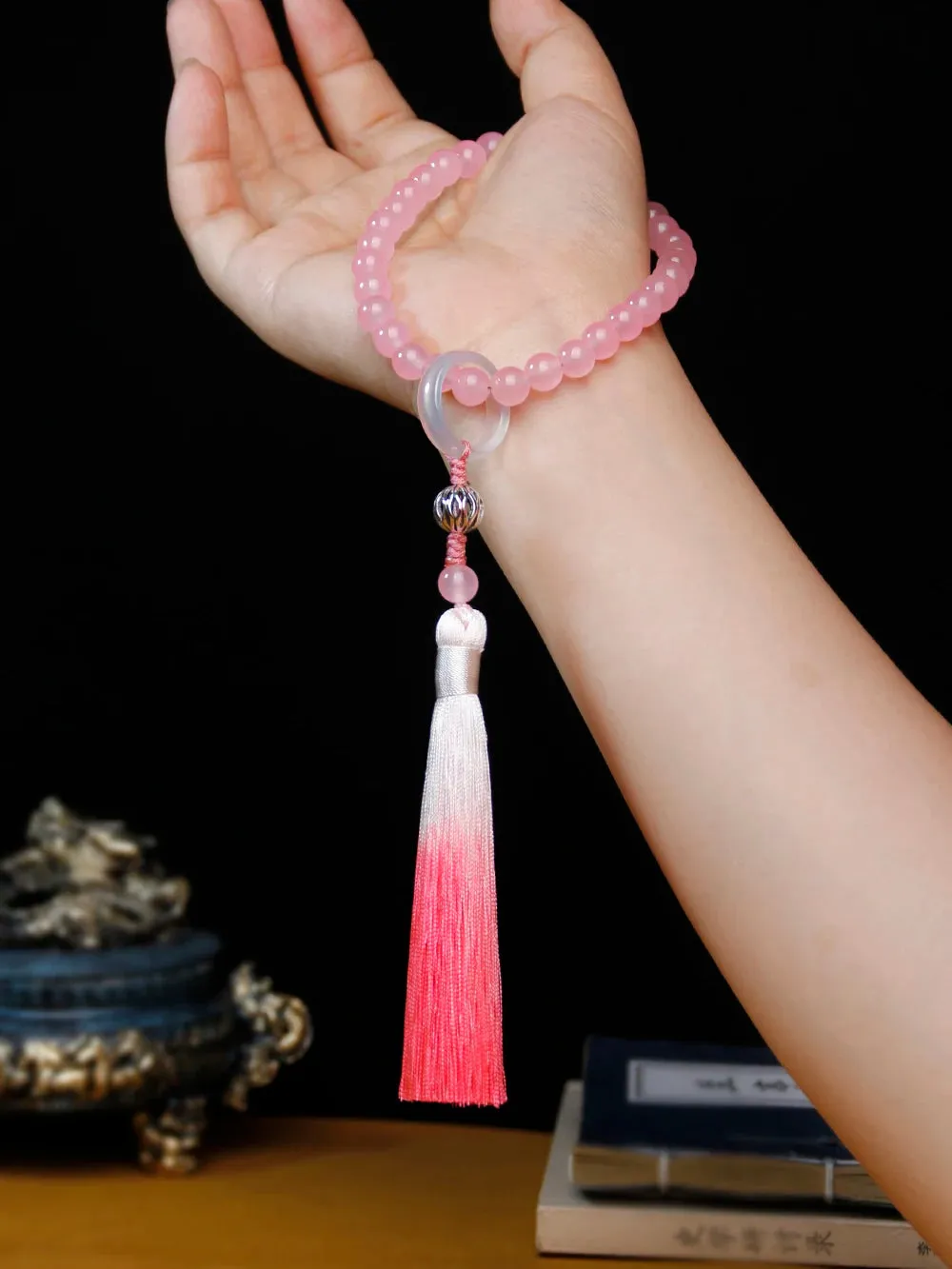 33 natural pink crystal bracelets with tassels,Prayer Blessing Bracelet