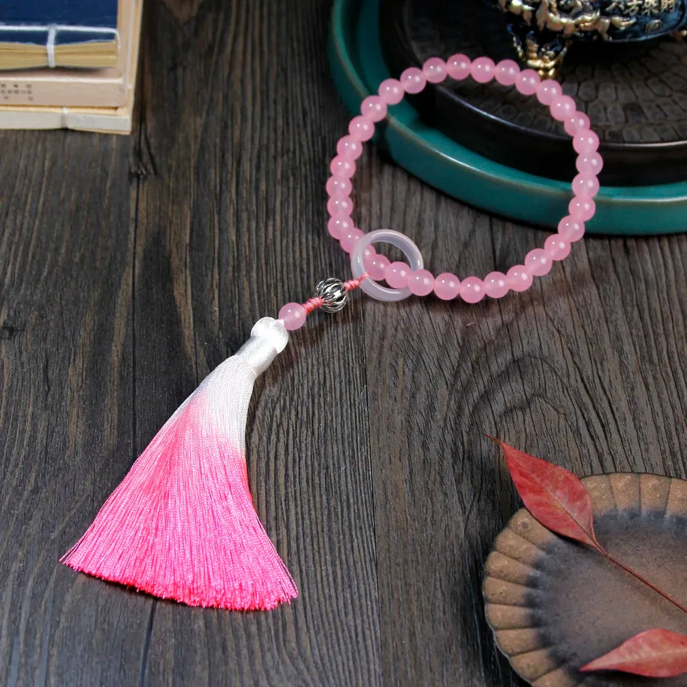 33 natural pink crystal bracelets with tassels,Prayer Blessing Bracelet