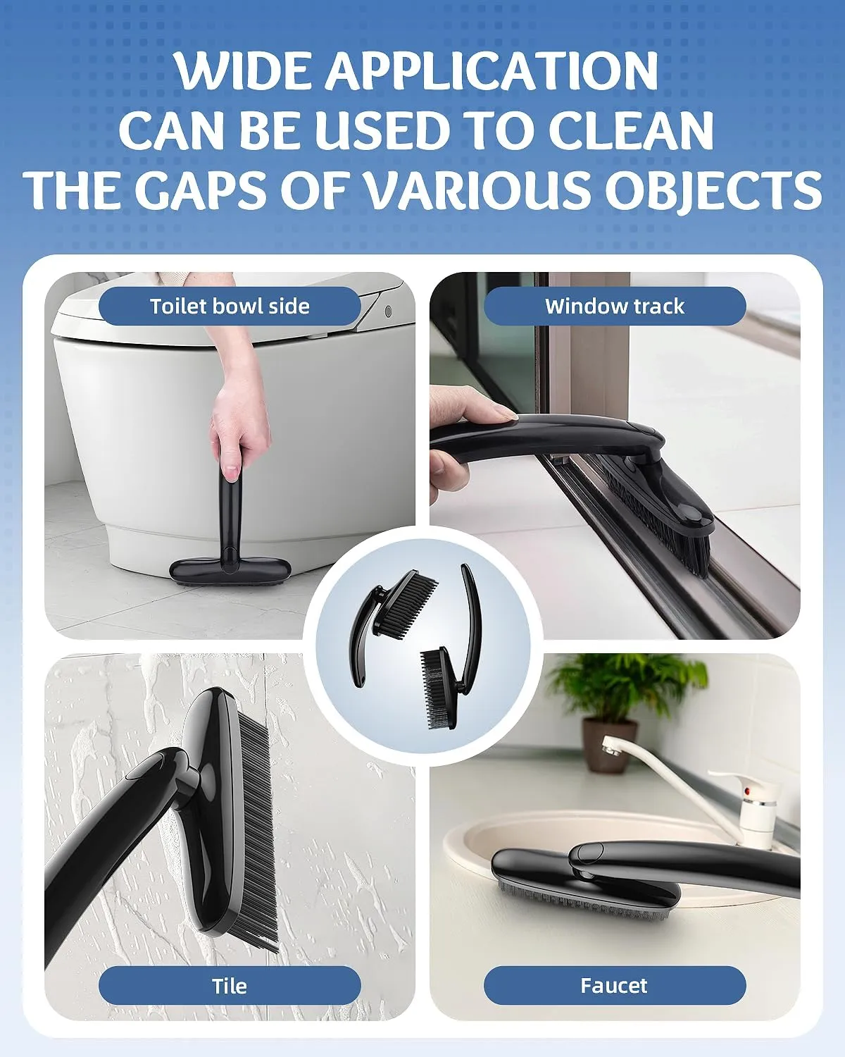 360 Degree Rotating Crevice Cleaning Brush- Household Hard Bristle Cleaning Brush, Multifunctional Bathroom Cleaning Tools for Kitchen Sink, Window, Tile, Toilet Seat (1, Black)