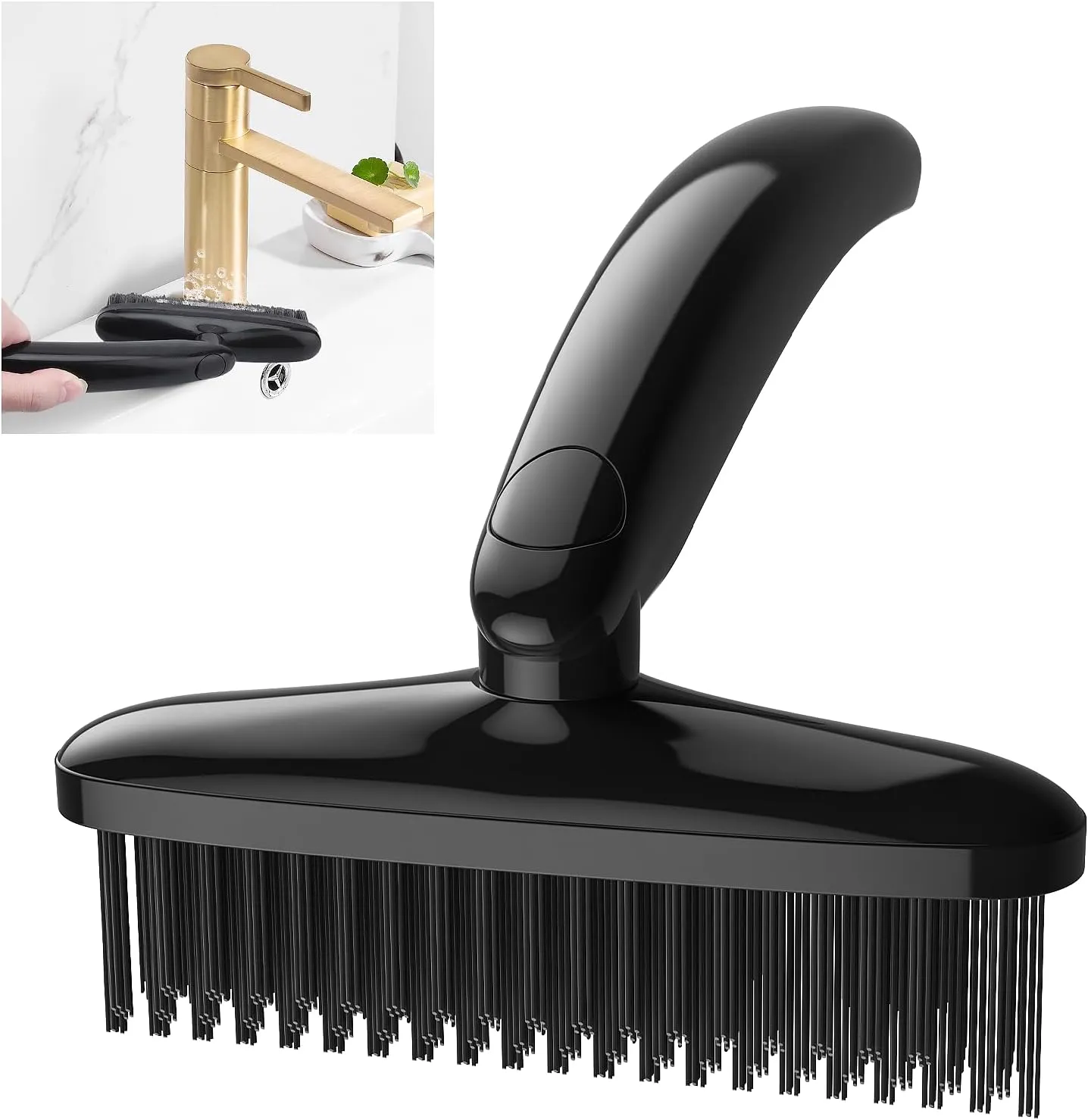 360 Degree Rotating Crevice Cleaning Brush- Household Hard Bristle Cleaning Brush, Multifunctional Bathroom Cleaning Tools for Kitchen Sink, Window, Tile, Toilet Seat (1, Black)