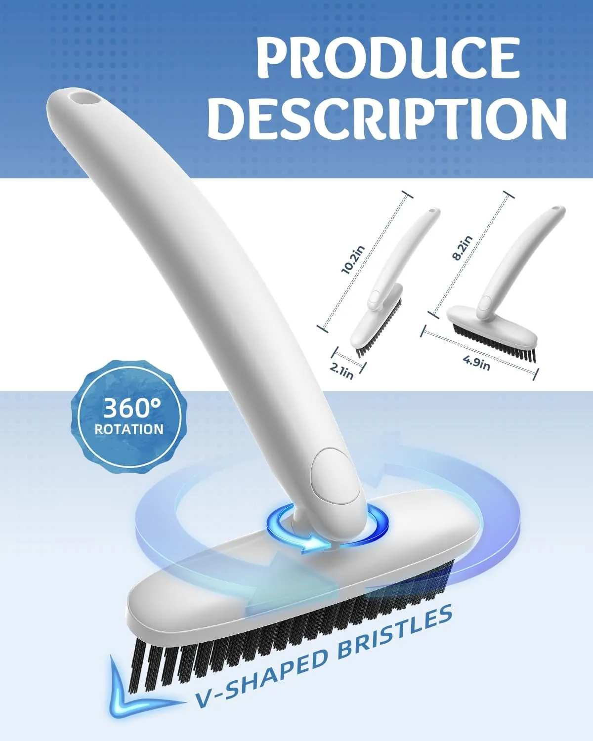 360 Degree Rotating Crevice Cleaning Brush- Household Hard Bristle Cleaning Brush, Multifunctional Bathroom Cleaning Tools for Kitchen Sink, Window, Tile, Toilet Seat (1, White)