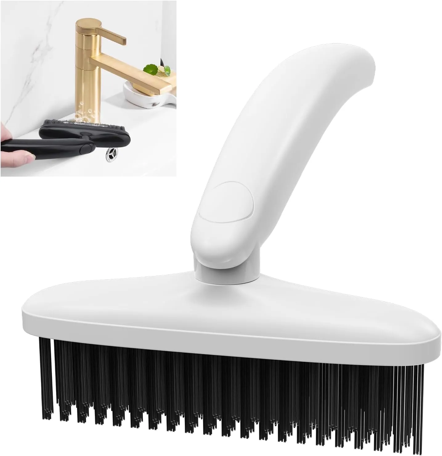 360 Degree Rotating Crevice Cleaning Brush- Household Hard Bristle Cleaning Brush, Multifunctional Bathroom Cleaning Tools for Kitchen Sink, Window, Tile, Toilet Seat (1, White)
