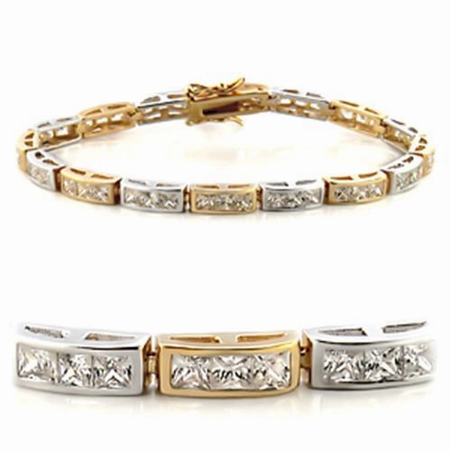 Patina Over Time 36712 - Gold Rhodium Brass Bracelet with AAA Grade CZ  in Clear