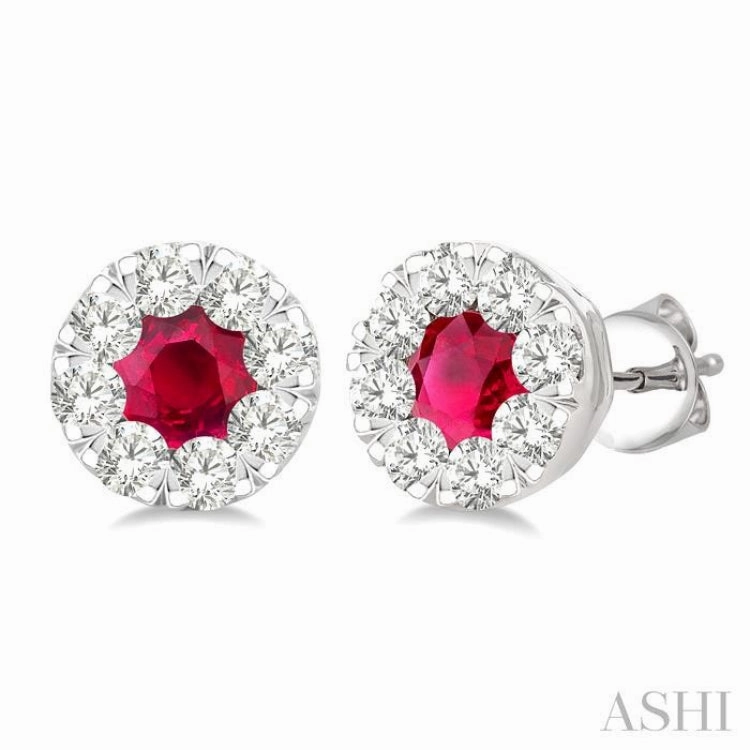 3.3 MM Ruby and 1/2 Ctw Round Cut Diamond Lovebright Precious Stud Earrings in 14K White Gold Luxe Essentials Bridal Vibe