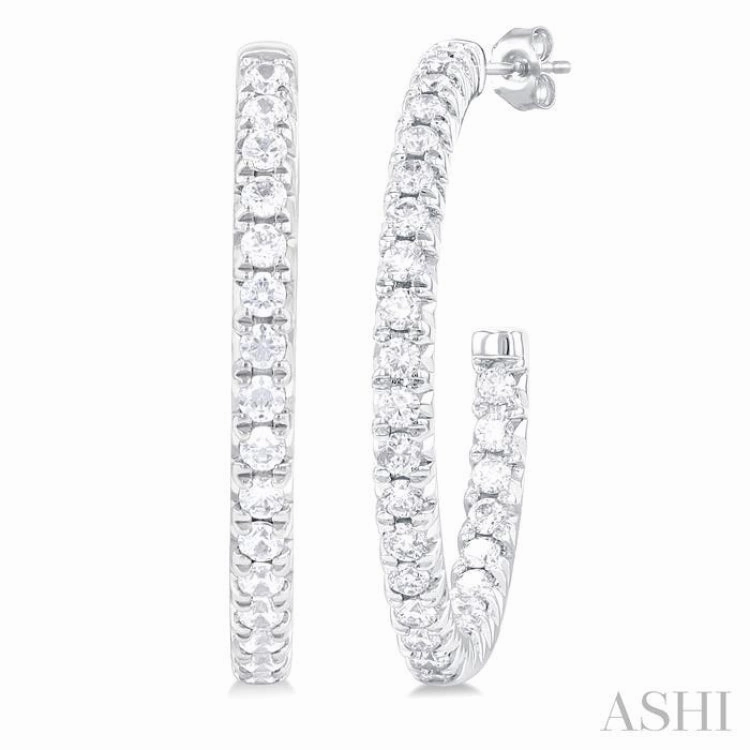 3/4 Ctw French Pave Set Round Cut Diamond Fashion Half Hoop Earring in 14K White Gold Trend Focus Timeless Beauty