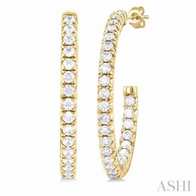 Texture Play Gift Fit 3/4 Ctw French Pave Set Round Cut Diamond Fashion Half Hoop Earring in 14K Yellow Gold