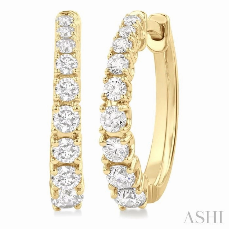 3/4 Ctw Graduated Round Cut Diamond Fashion Hoop Earrings in 14K Yellow Gold Elegant Treasures