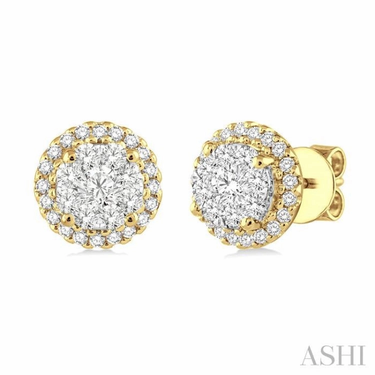 Refined Form 3/4 Ctw Lovebright Round Cut Diamond Earrings in 14K Yellow and White Gold