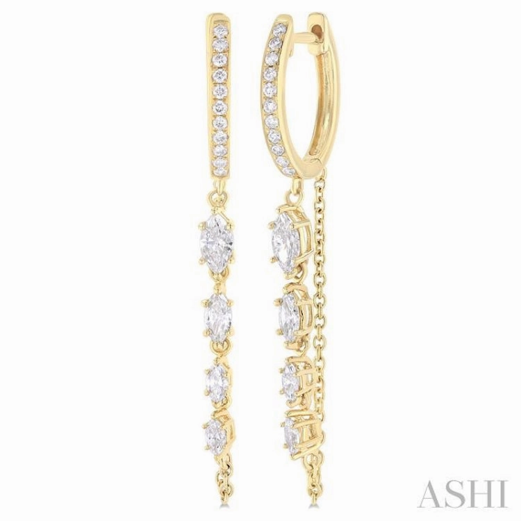 3/4 Ctw Marquise and Round Cut Diamond Journey Long Chain Fashion Earrings in 14K Yellow Gold Fashion Touch