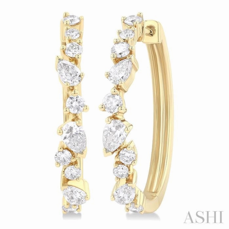 Radiant Radiance 3/4 Ctw Round & Pear Diamond Cut Scatter Fashion Hoop Earrings in 14K Yellow Gold