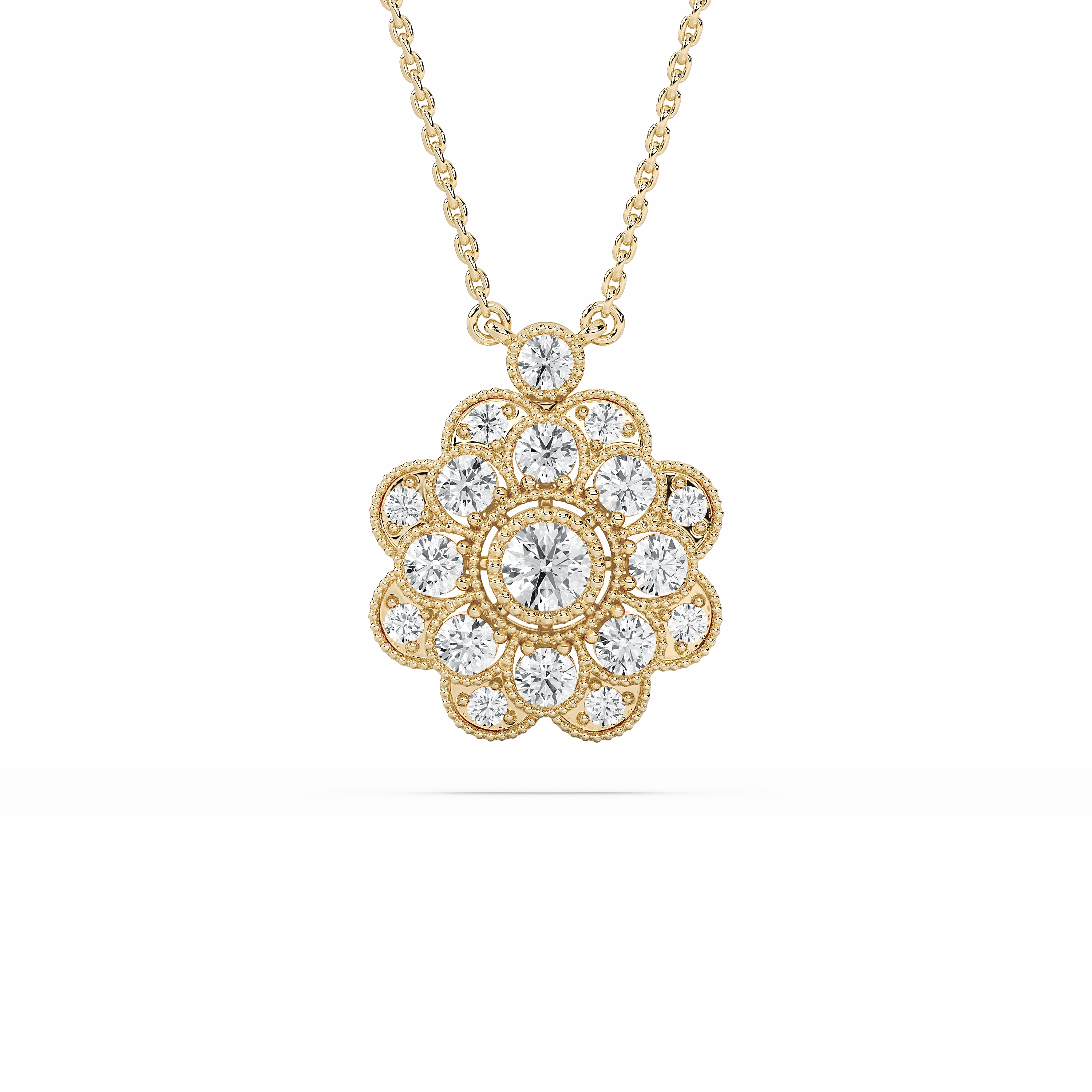Polished Piece Contemporary Adornment 3/4 ctw Round Lab Grown Diamond Beaded Peony Pendant  - 18 Inches