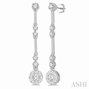 3/4 Ctw Tri-Section Lovebright Round Cut Diamond Bar Link Earrings in 14K White Gold Muted Mood True Elegance