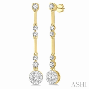 3/4 Ctw Tri-Section Lovebright Round Cut Diamond Bar Link Earrings in 14K Yellow and White Gold Artisan Jewelry Everyday Glow