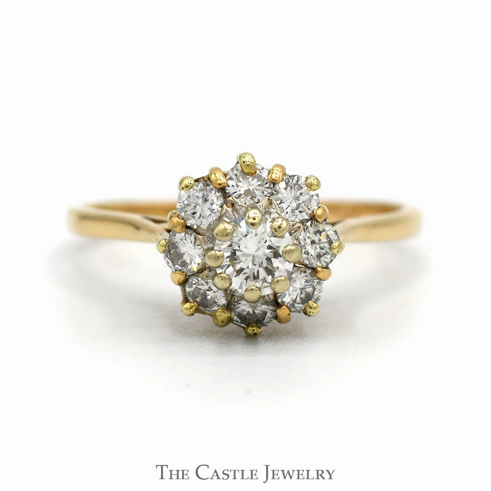 Modern Keepsake 3/4cttw 9 Round Diamond Flower Cluster Ring in 14k Yellow Gold