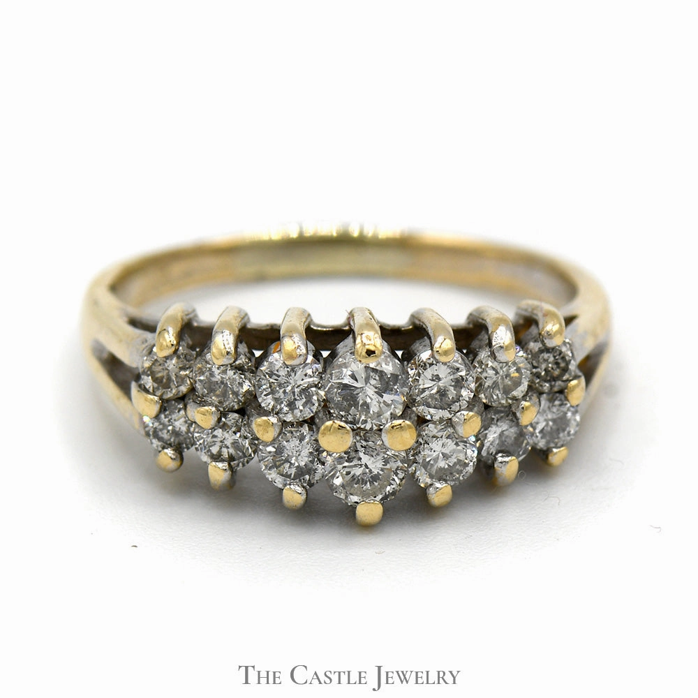 3/4cttw Double Row Diamond Cluster Band in 10k Yellow Gold Off The Rack