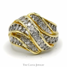 3/4cttw Multi Row Interwoven Nick Set Diamond Cluster Ring in 10k Yellow Gold Sparkling Style Daily Wear