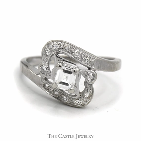 Delicate Object 3/4cttw Princes Cut Diamond Bypass Ring with Accents in 14k White Gold