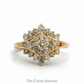 3/4cttw Side Set Marquise Shaped Diamond Cluster Ring in 14k Yellow Gold HighEnd Token Artisan Piece