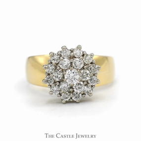 Designer Object 3/4cttw Starburst Diamond Cluster Ring with Wide Polished Sides in 14k Yellow Gold