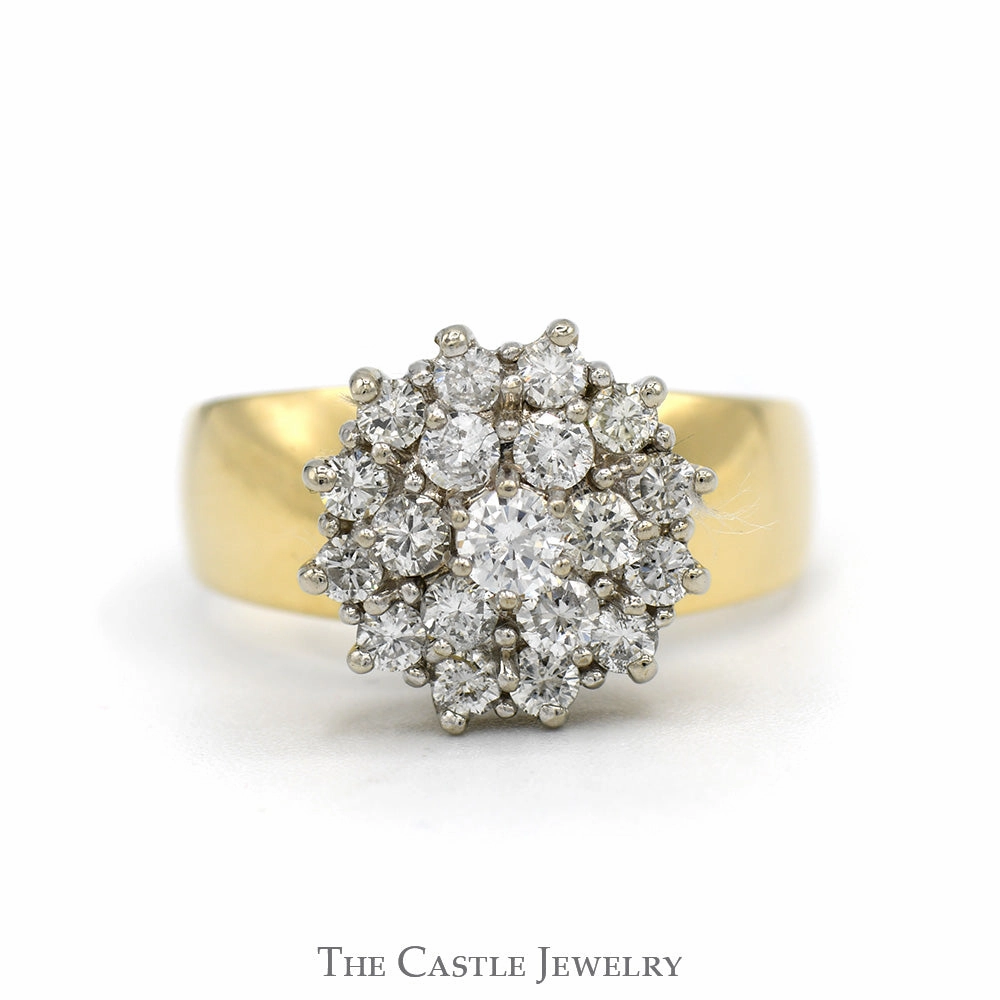 Designer Object 3/4cttw Starburst Diamond Cluster Ring with Wide Polished Sides in 14k Yellow Gold