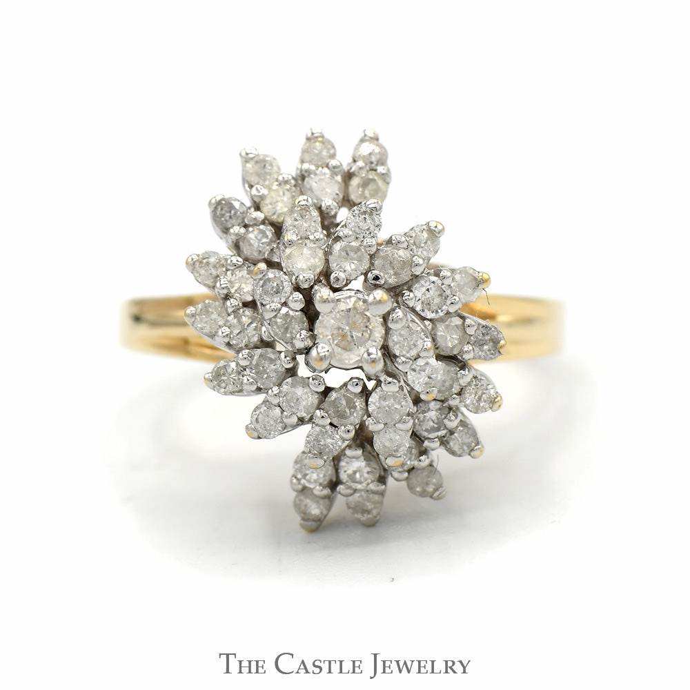 3/4cttw Swirled Diamond Cluster Ring in 14k Yellow Gold Glam Element