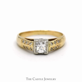 Comfortable Piece 3/4cttw Tension Set Princess Cut Diamond Engagement Ring with Accented Sides in 14k Yellow Gold