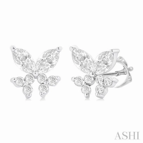 3/8 Ctw Marquise and Round Cut Diamond Criss-Cross Fish Stud Earrings in 14K White Gold Bright Pop