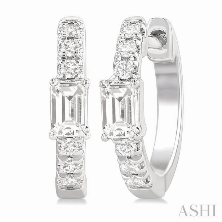 3/8 Ctw Octagon Shape and Round Cut Diamond Fashion Huggie Petite Earrings in 14K White Gold Premium Piece Bold Option