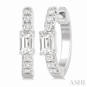 3/8 Ctw Octagon Shape and Round Cut Diamond Fashion Huggie Petite Earrings in 14K White Gold Premium Piece Bold Option