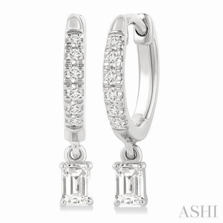 clean look Subtle Look 3/8 Ctw Octagon Shape and Round Cut Diamond Fashion Huggie Petite Earrings in 14K White Gold