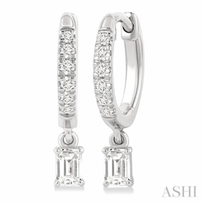 clean look Subtle Look 3/8 Ctw Octagon Shape and Round Cut Diamond Fashion Huggie Petite Earrings in 14K White Gold