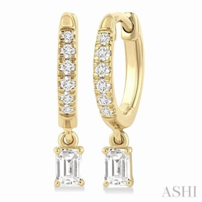 3/8 Ctw Octagon Shape and Round Cut Diamond Fashion Huggie Petite Earrings in 14K Yellow Gold Iconic Feel