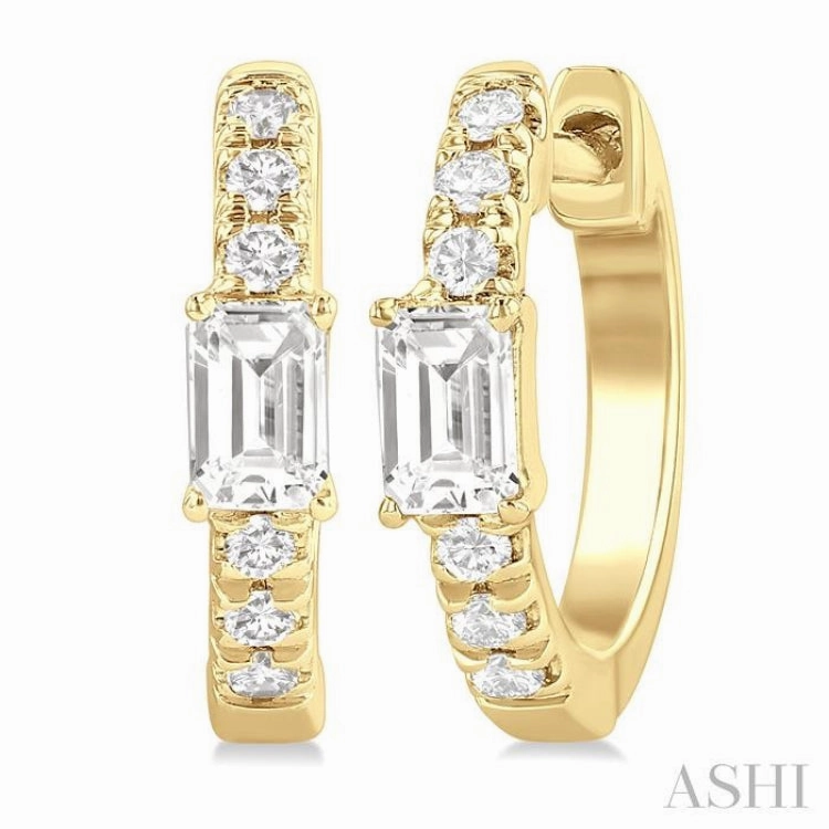 Radiant Charm 3/8 Ctw Octagon Shape and Round Cut Diamond Fashion Huggie Petite Earrings in 14K Yellow Gold