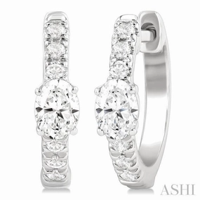 3/8 Ctw Oval Shape and Round Cut Diamond Fashion Huggie Petite Earrings in 14K White Gold Stylish Shape