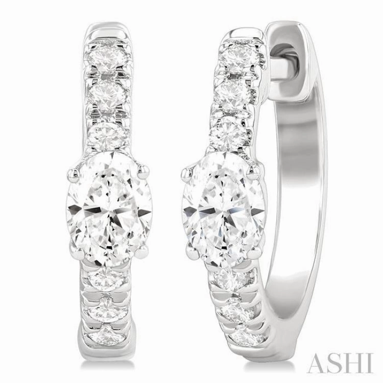 3/8 Ctw Oval Shape and Round Cut Diamond Fashion Huggie Petite Earrings in 14K White Gold Stylish Shape