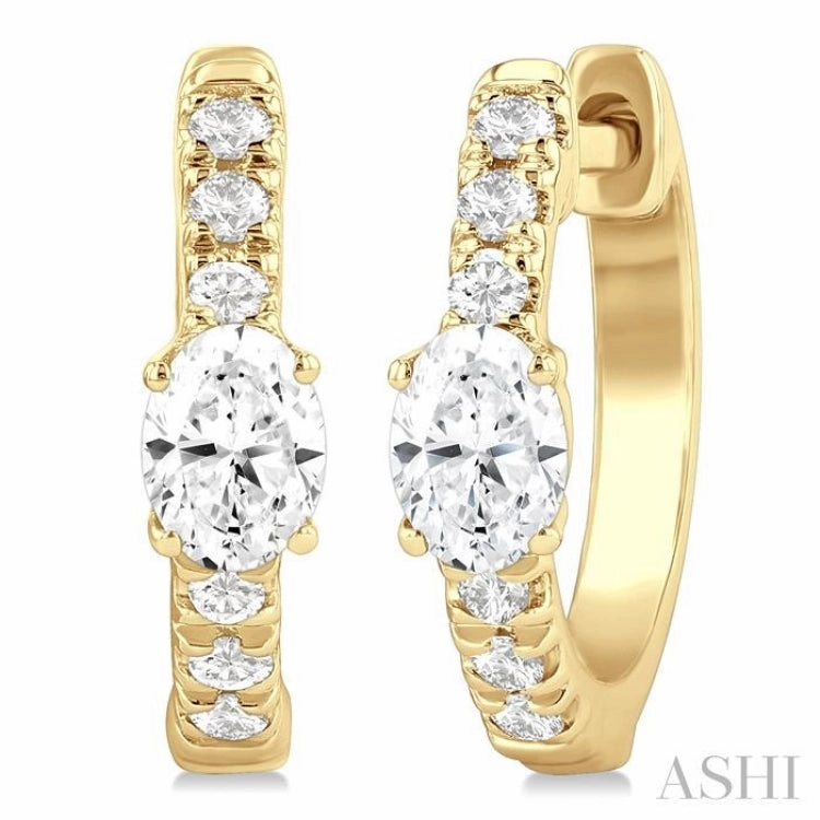 3/8 Ctw Oval Shape and Round Cut Diamond Fashion Huggie Petite Earrings in 14K Yellow Gold Refined Detail