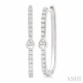 Timeless Flow Evening Accent 3/8 Ctw Pear and Round Cut Diamond Rectangular Fashion Hoop Earrings in 14K White Gold