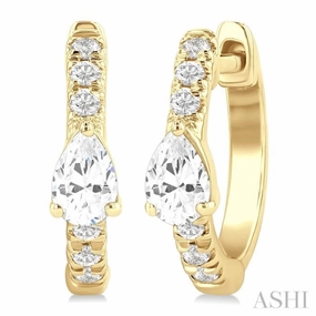 Comfort Style Sophisticated Shine Pieces 3/8 Ctw Pear Shape and Round Cut Diamond Fashion Huggie Petite Earrings in 14K Yellow Gold