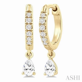 Modern Appeal Grace Note 3/8 Ctw Pear Shape and Round Cut Diamond Fashion Huggie Petite Earrings in 14K Yellow Gold