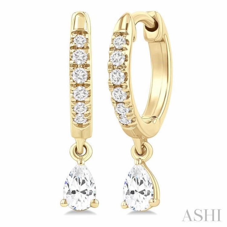 Modern Appeal Grace Note 3/8 Ctw Pear Shape and Round Cut Diamond Fashion Huggie Petite Earrings in 14K Yellow Gold