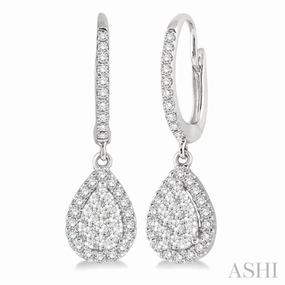Elegant Sparkle Sparkle Touch 3/8 ctw Pear Shape Diamond Lovebright Earrings in 14K White Gold
