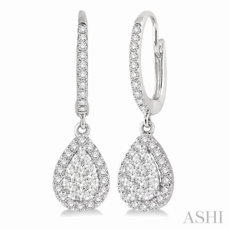 Elegant Sparkle Sparkle Touch 3/8 ctw Pear Shape Diamond Lovebright Earrings in 14K White Gold