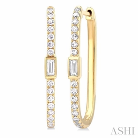3/8 Ctw Rectangular Shape Baguette and Round Cut Diamond Fashion Hoop Earrings in 14K Yellow Gold Glam Glow